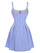 Blue 1960s Striped Buttons Spaghetti Strap A-Line Dress | vintage dress, retro fashion, elegant style - perfect for retro fashion enthusiasts