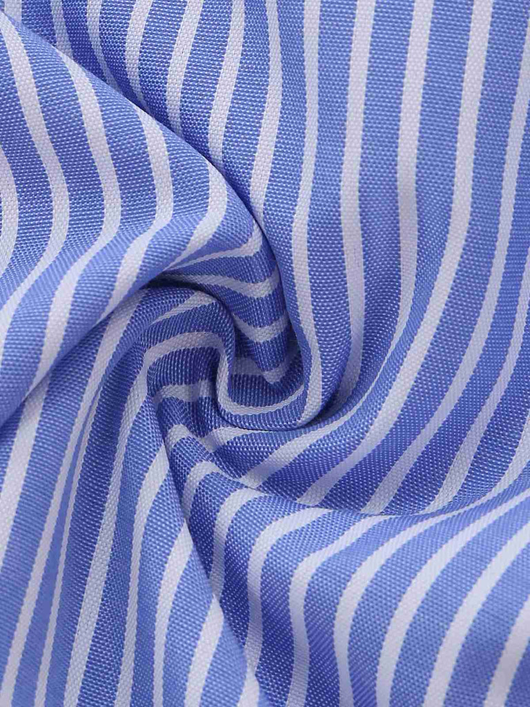 Blue 1960s Striped Buttons Spaghetti Strap A-Line Dress - vintage dress, retro fashion, elegant style for vintage lovers