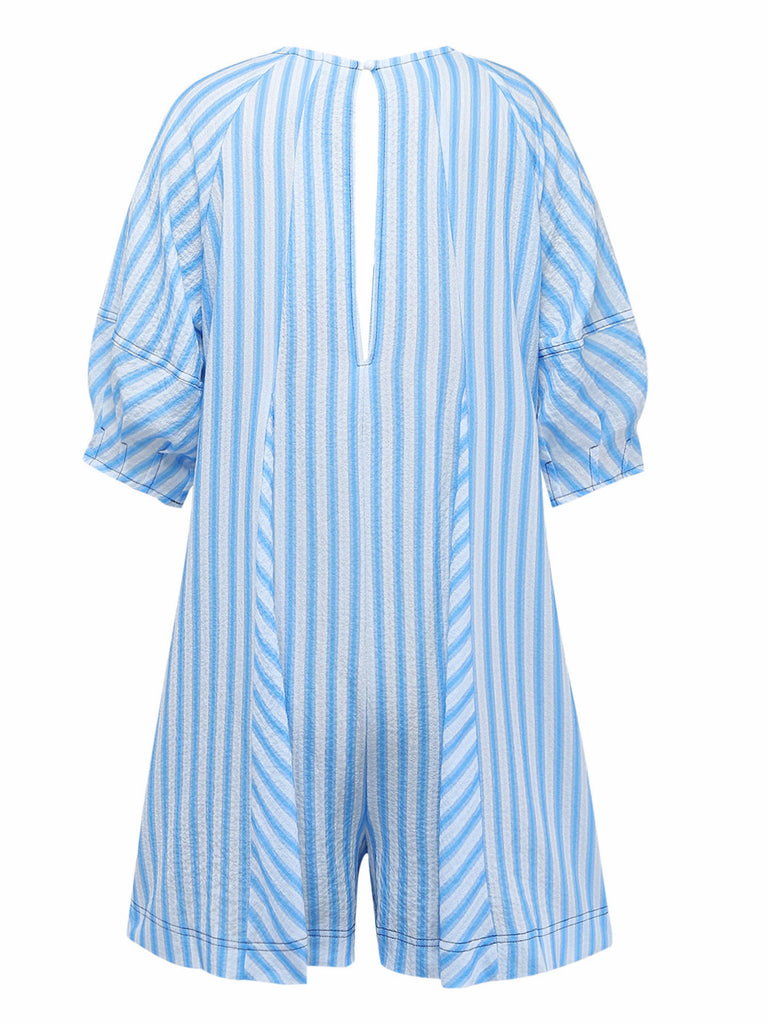 Blue 1960s Striped Short Sleeve Romper 3