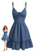 Blue 1960s Twist Knot Spaghetti Strap Ruffled Dress - vintage dress, retro fashion for vintage lovers
