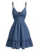 Blue 1960s Twist Knot Spaghetti Strap Ruffled Dress - vintage dress, retro fashion for vintage lovers