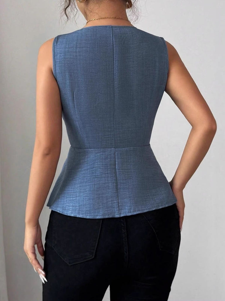 Blue 1960s Sleeveless Fitted Bodycon Blouse 4
