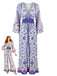 Blue 1970s Bohemian Ditsy Floral Flare Sleeve Jumpsuit, vintage romper, retro jumpsuit - perfect for women who love vintage and retro fashion