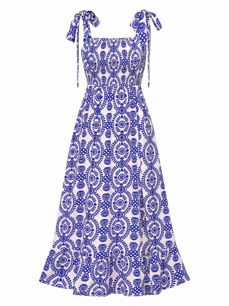 Blue 1970s Bohemian Straps Print Sleeveless Dress, vintage dress, retro fashion - perfect for women who love vintage and retro fashion