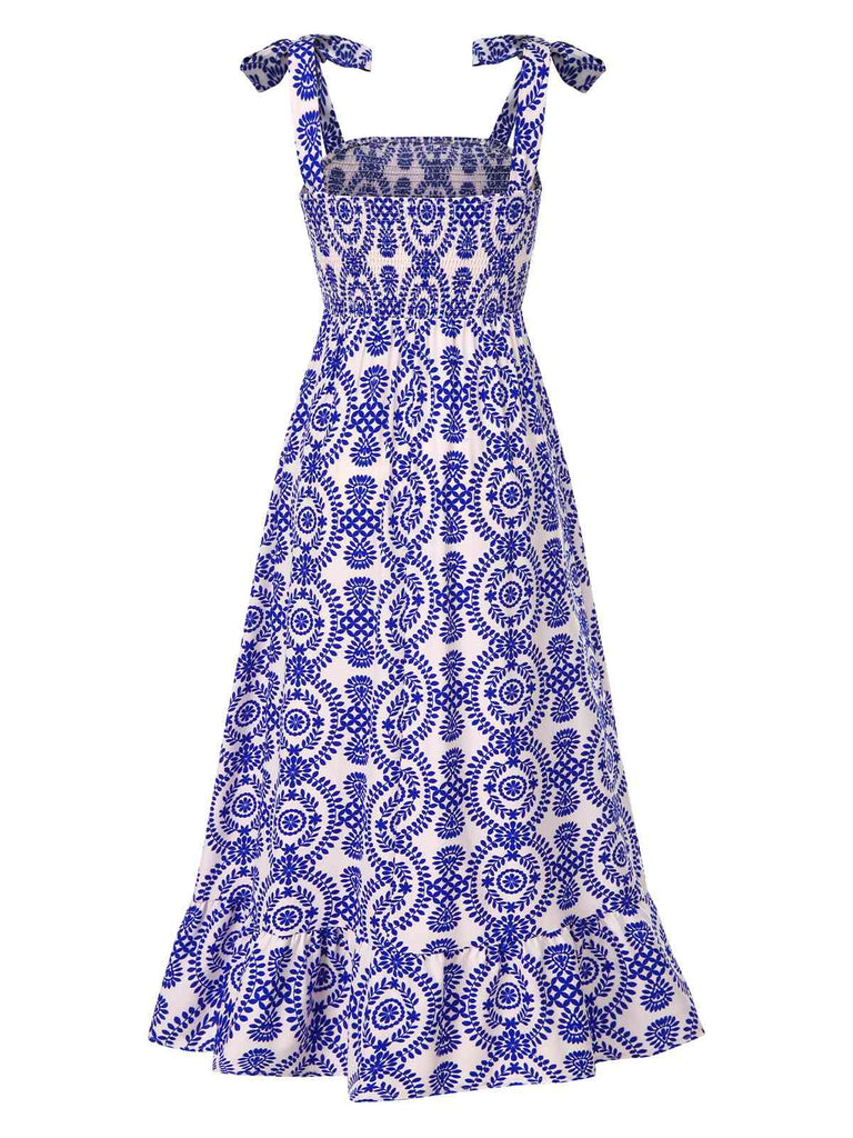 Blue 1970s Bohemian Straps Print Sleeveless Dress, vintage dress, retro fashion, women, elegant