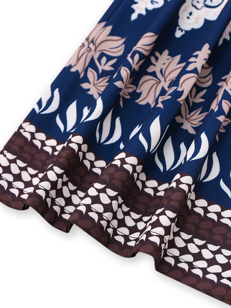 Blue 1970s Boho Ethnic Print Strap Belted Jumpsuit - vintage jumpsuit, retro fashion