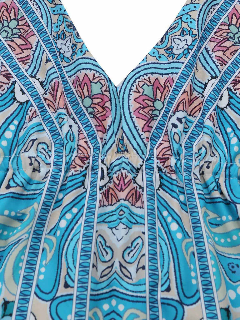 Blue 1970s Boho Paisley Halter Fit Flare Midi Dress, vintage dress, retro fashion - perfect for women who love vintage and retro fashion
