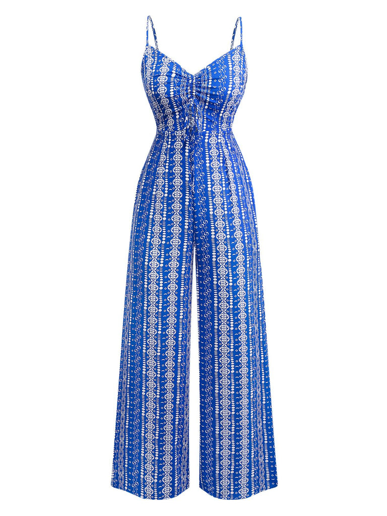 Blue 1970s Boho Style Suspender Jumpsuit - vintage jumpsuit, retro fashion