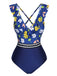 She's wearing Blue 1970s Flowers Patchwork One-Piece Swimsuit and the whole beach remembers the 1970s