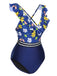 Blue 1970s Flowers Patchwork One-Piece Swimsuit, vintage swimsuit, pin-up swimwear - perfect for women who love vintage and retro fashion