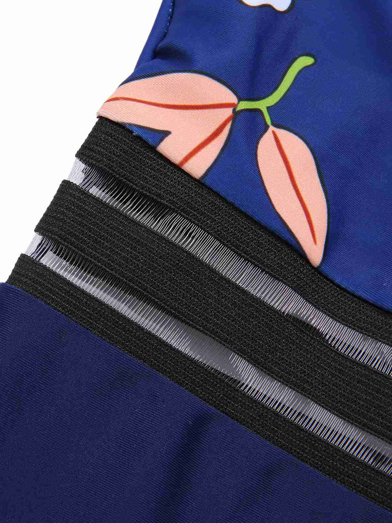 Blue 1970s Flowers Patchwork One-Piece Swimsuit, vintage swimsuit, pin-up swimwear - perfect for women who love vintage and retro fashion