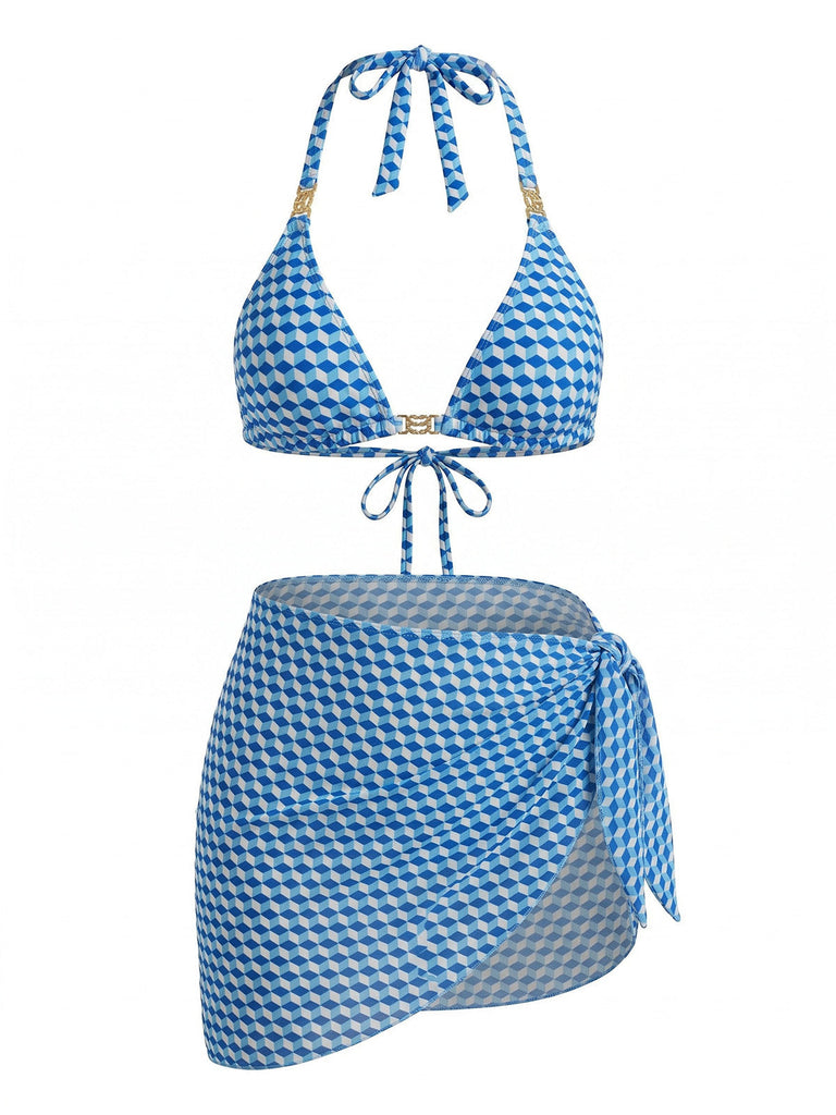 Blue 1970s Halter High Waist Tankini Set - vintage fashion, retro style