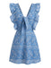 Blue 1970s Paisley Embroidered Ruffle V-Neck Dress 3