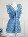 Blue 1970s Paisley Embroidered Ruffle V-Neck Dress 8