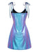 Blue 1970s Patent Leather Spaghetti Strap Mini Dress: beautiful vintage dress, retro fashion, elegant style with timeless appeal