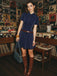 Blue 1970s Pinstripe Pleated Shirt Collar Dress - vintage dress, retro fashion