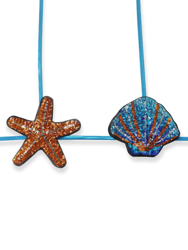 Blue 1970s Shell & Starfish Bikini Set - vintage swimwear, retro swimsuit, pin-up style for vintage lovers