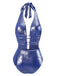 Blue 1970s Shimmery Halter Pearl One-Piece Swimsuit: 1970s Riviera elegance, reimagined for her