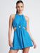 She finds her 1970s story in this Blue 1970s Solid Hollow Sleeveless Romper