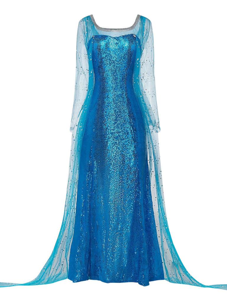Blue 1970s Solid Sequined Elsa Cape & Dress - vintage dress, retro fashion