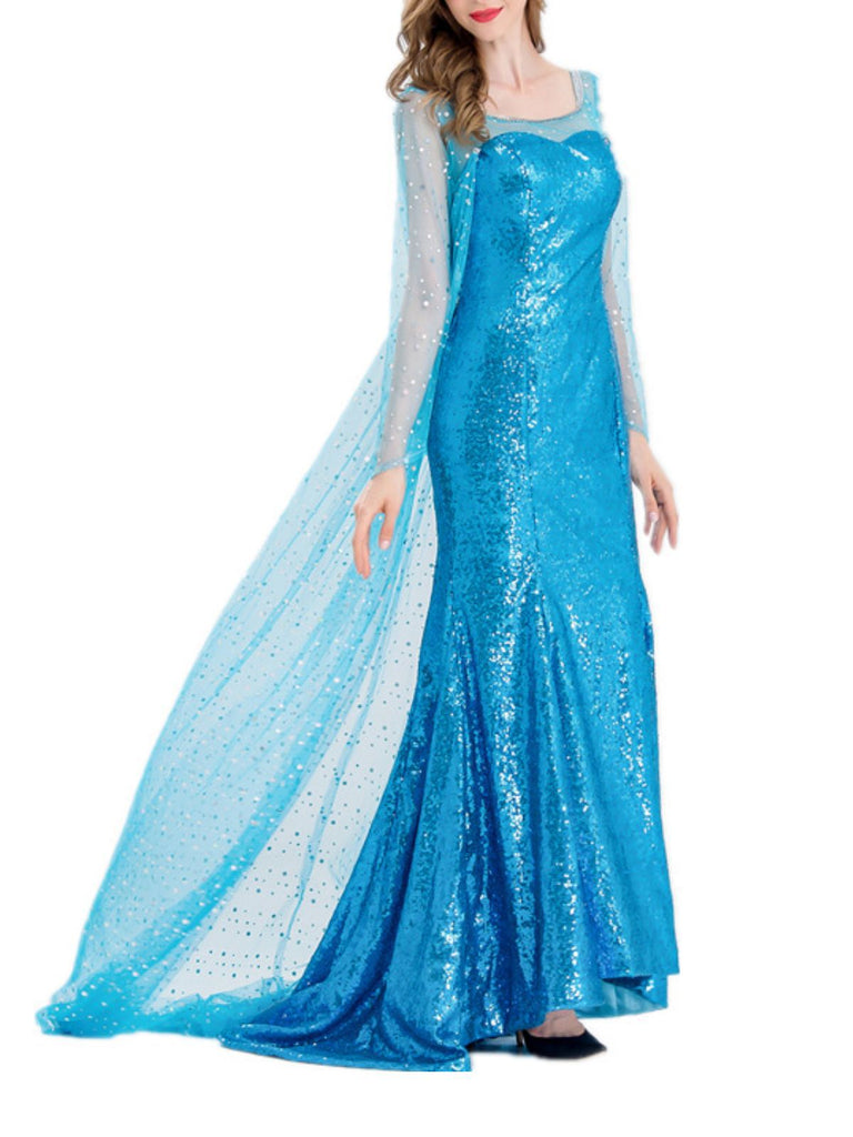 Blue 1970s Solid Sequined Elsa Cape & Dress - vintage dress, retro fashion