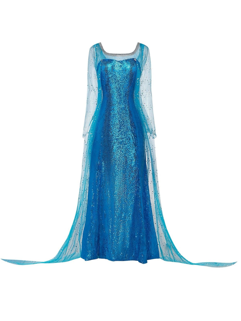 Blue 1970s Solid Sequined Elsa Cape & Dress - vintage dress, retro fashion