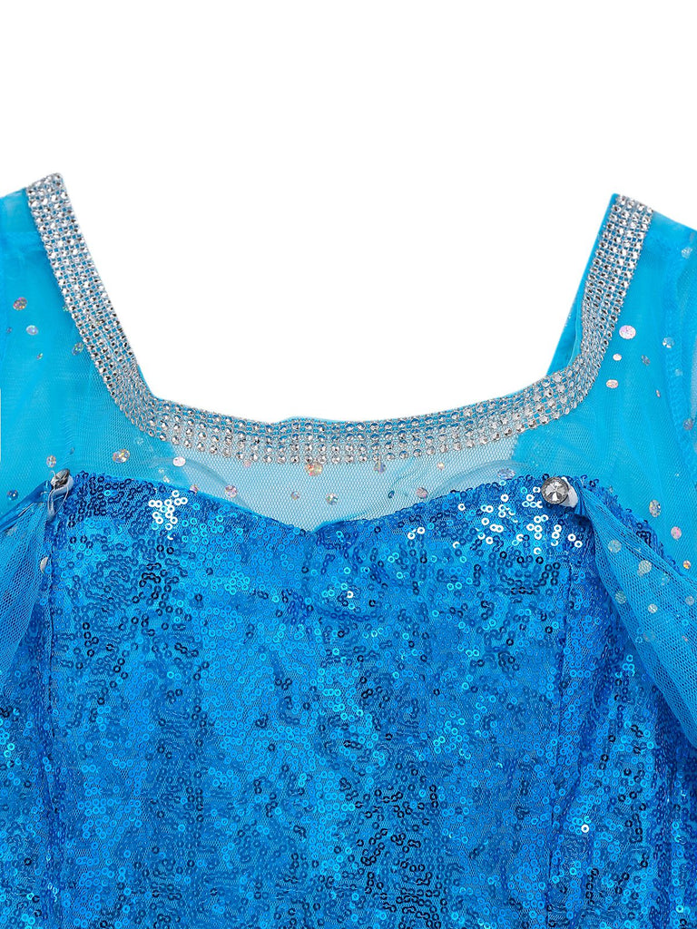Blue 1970s Solid Sequined Elsa Cape & Dress - vintage dress, retro fashion