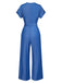 Blue 1970s V-Neck Solid Jumpsuit, vintage romper, retro jumpsuit - perfect for women who love vintage and retro fashion