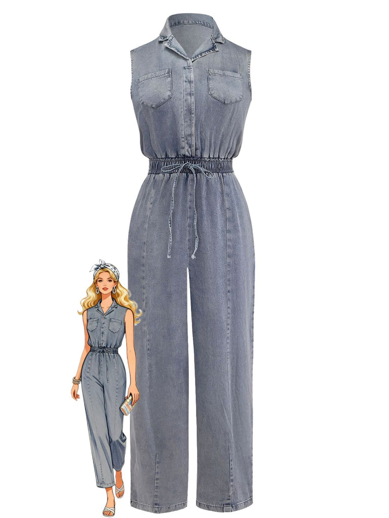 Blue 1970s Western Denim Belted Jumpsuit, vintage romper, retro jumpsuit - perfect for women who love vintage and retro fashion