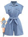 Blue 1980s Denim Button-Down Utility Romper - vintage jumpsuit, retro fashion