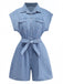 Blue 1980s Denim Button-Down Utility Romper - vintage jumpsuit, retro fashion