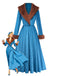 Blue 1980s Fur Collar Patchwork Maxi Dress - vintage dress, retro fashion