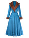 Blue 1980s Fur Collar Patchwork Maxi Dress - vintage dress, retro fashion
