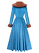 Blue 1980s Fur Collar Patchwork Maxi Dress - vintage dress, retro fashion