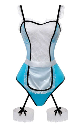 Blue 1980s Lace French Maid Costume Sleepwear - vintage nightgown, retro sleepwear