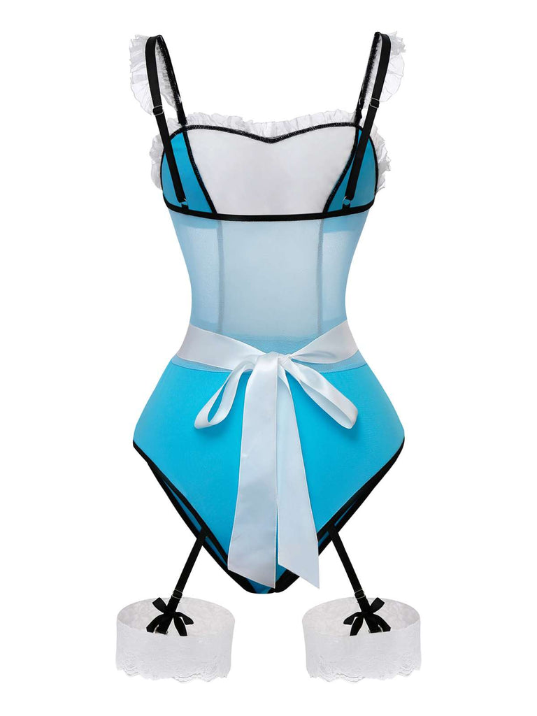 Blue 1980s Lace French Maid Costume Sleepwear - vintage nightgown, retro sleepwear
