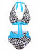 Blue 1980s Leopard Lace-Up Patchwork Swimsuit - vintage swimsuit, pin-up style