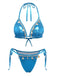 Blue 1980s Metallic Shell Halter Bikini Set: beautiful vintage swimwear, retro swimsuit, pin-up style with timeless appeal