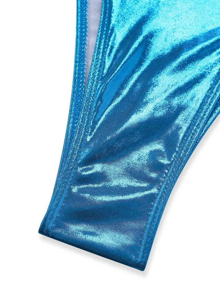 Blue 1980s Metallic Shell Halter Bikini Set - vintage swimwear, retro swimsuit, pin-up style for vintage lovers