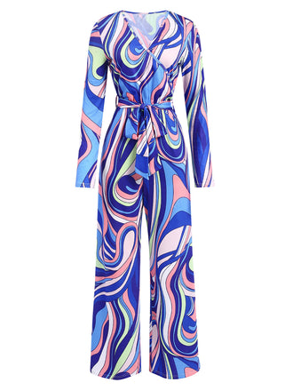 Blue 1980s Psychedelic Print Tie-Waist Jumpsuit, vintage romper, retro jumpsuit - perfect for women who love vintage and retro fashion