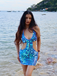 Blue 1980s Sequin Deep V-Neck Backless Beach Cover Up, vintage fashion, retro style - vintage inspired fashion