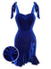 Blue 1980s Solid Ruffle Hem Velvet Dress, vintage dress, retro fashion - perfect for women who love vintage and retro fashion