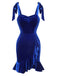 Blue 1980s Solid Ruffle Hem Velvet Dress, vintage dress, retro fashion - perfect for women who love vintage and retro fashion