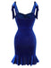 Blue 1980s Solid Ruffle Hem Velvet Dress, vintage dress, retro fashion - perfect for women who love vintage and retro fashion