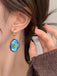 Blue Flower Pendant Earrings - vintage fashion, retro style