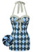 Blue Gray 1950s Argyle Halter One-Piece Swimsuit, vintage swimsuit, pin-up swimwear - perfect for women who love vintage and retro fashion