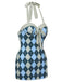 Blue Gray 1950s Argyle Halter One-Piece Swimsuit, vintage swimsuit, pin-up swimwear - perfect for women who love vintage and retro fashion