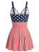 Blue & Red 1940s Striped Star One-Piece Swimsuit, vintage swimsuit, pin-up swimwear - perfect for women who love vintage and retro fashion