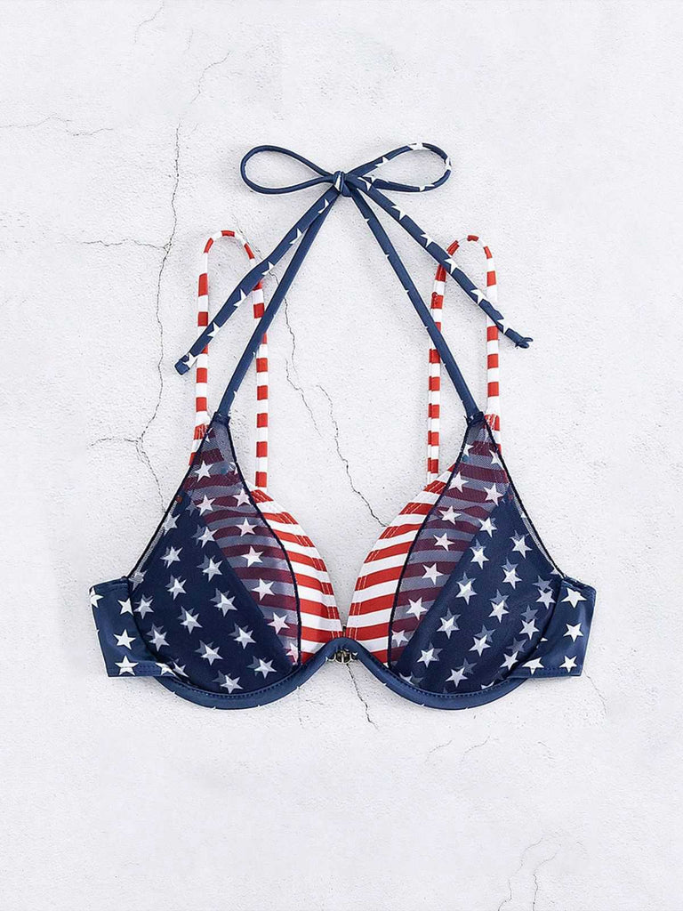 Blue & Red 1950s Stars & Stripes Bikini Top - vintage fashion, retro style, elegant red