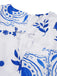 Blue & White 1930s Plants Puff Deep V-Neck Dress, vintage dress, retro fashion - perfect for women who love vintage and retro fashion